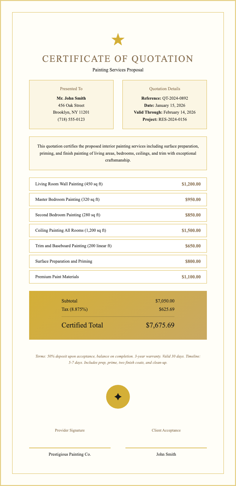 Certificate award painting quotation